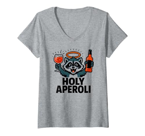 Damen Holy Aperoli - Lustige Waschbär-Party T-Shirt mit V-Ausschnitt von Aperolizer & Raccoon Party Clothing & Gifts