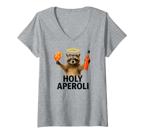 Damen Holy Aperoli - Lustige Waschbär-Party T-Shirt mit V-Ausschnitt von Aperolizer & Raccoon Party Clothing & Gifts