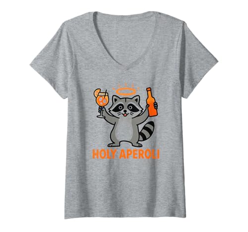 Damen Holy Aperoli - Lustige Waschbär-Party T-Shirt mit V-Ausschnitt von Aperolizer & Raccoon Party Clothing & Gifts