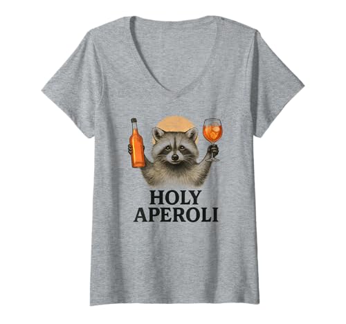 Damen Holy Aperoli - Lustige Waschbär-Party T-Shirt mit V-Ausschnitt von Aperolizer & Raccoon Party Clothing & Gifts