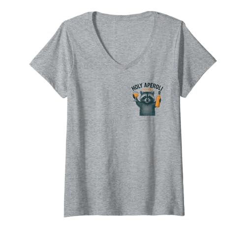 Damen Holy Aperoli - Lustige Waschbär-Party T-Shirt mit V-Ausschnitt von Aperolizer & Raccoon Party Clothing & Gifts