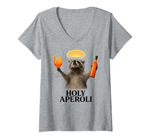 Damen Holy Aperoli - Lustige Waschbär-Party T-Shirt mit V-Ausschnitt von Aperolizer & Raccoon Party Clothing & Gifts