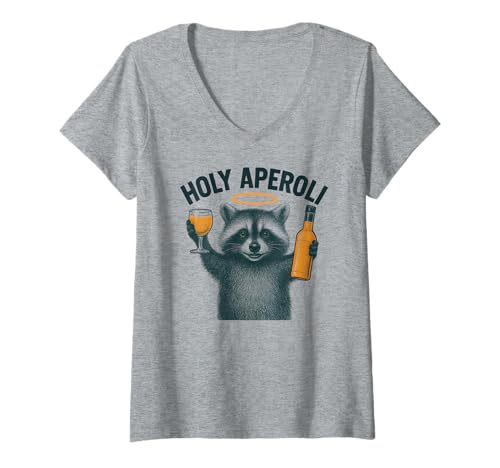 Damen Holy Aperoli - Lustige Waschbär-Party T-Shirt mit V-Ausschnitt von Aperolizer & Raccoon Party Clothing & Gifts