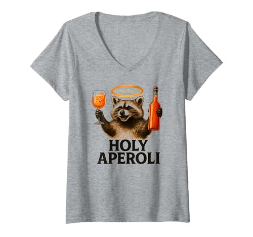 Damen Holy Aperoli - Lustige Waschbär-Party T-Shirt mit V-Ausschnitt von Aperolizer & Raccoon Party Clothing & Gifts