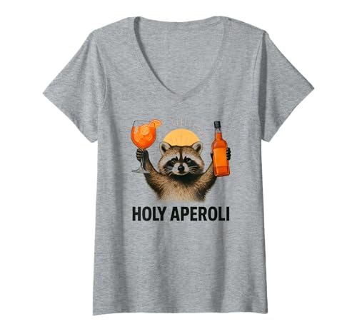 Damen Holy Aperoli - Lustige Waschbär-Party T-Shirt mit V-Ausschnitt von Aperolizer & Raccoon Party Clothing & Gifts