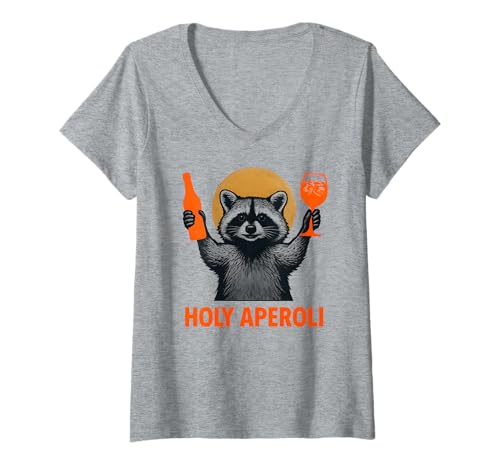 Damen Holy Aperoli - Lustige Waschbär-Party T-Shirt mit V-Ausschnitt von Aperolizer & Raccoon Party Clothing & Gifts