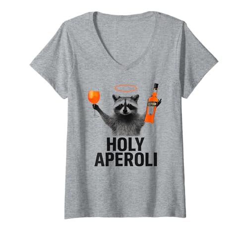 Damen Holy Aperoli - Lustige Waschbär-Party T-Shirt mit V-Ausschnitt von Aperolizer & Raccoon Party Clothing & Gifts