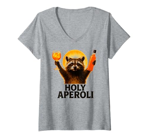 Damen Holy Aperoli - Lustige Waschbär-Party T-Shirt mit V-Ausschnitt von Aperolizer & Raccoon Party Clothing & Gifts