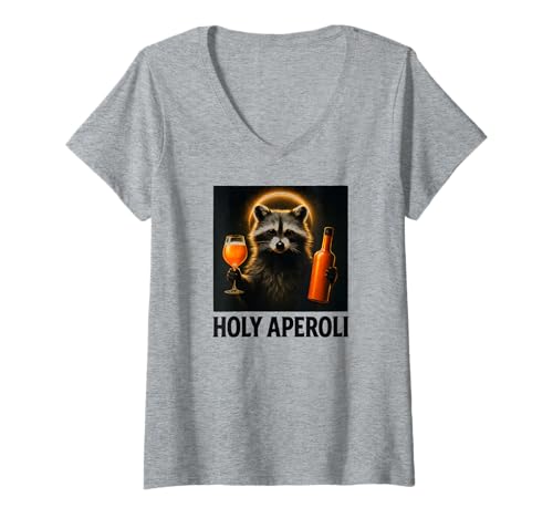 Damen Holy Aperoli - Lustige Waschbär-Party T-Shirt mit V-Ausschnitt von Aperolizer & Raccoon Party Clothing & Gifts