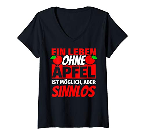 Damen Apfel Geschenk lustiger Spruch Äpfel Apfelliebhaber T-Shirt mit V-Ausschnitt von Apfel Geschenke