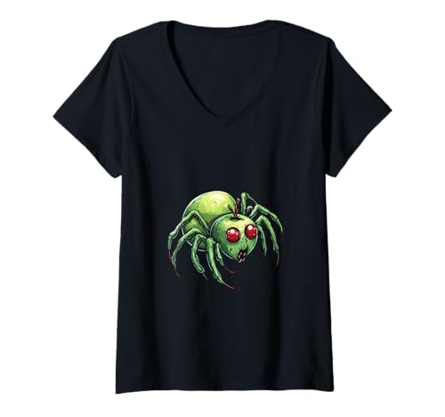 Damen Apfelspinne Apfel Spinne T-Shirt mit V-Ausschnitt von Apfel Spinne Lustiges Spinnenmotiv