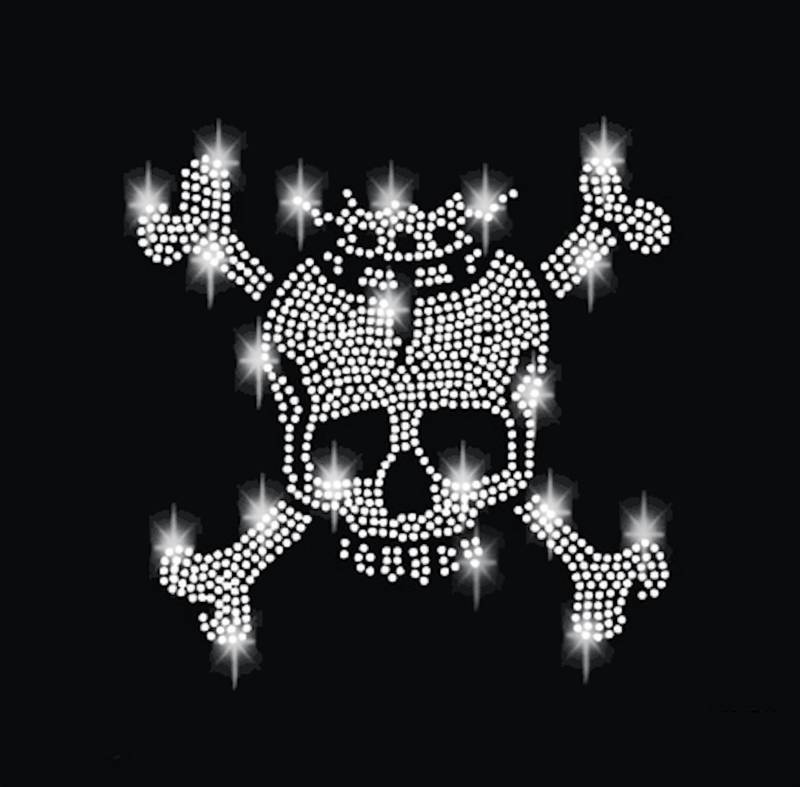 16cm Strass Applikation Totenkopf Krone Knochen Pirat Beine Skull Schädel Bügelbild Applikationen Strasssteine Rhinestone Bones Crown Hotfix von ApfelblueteShopDE