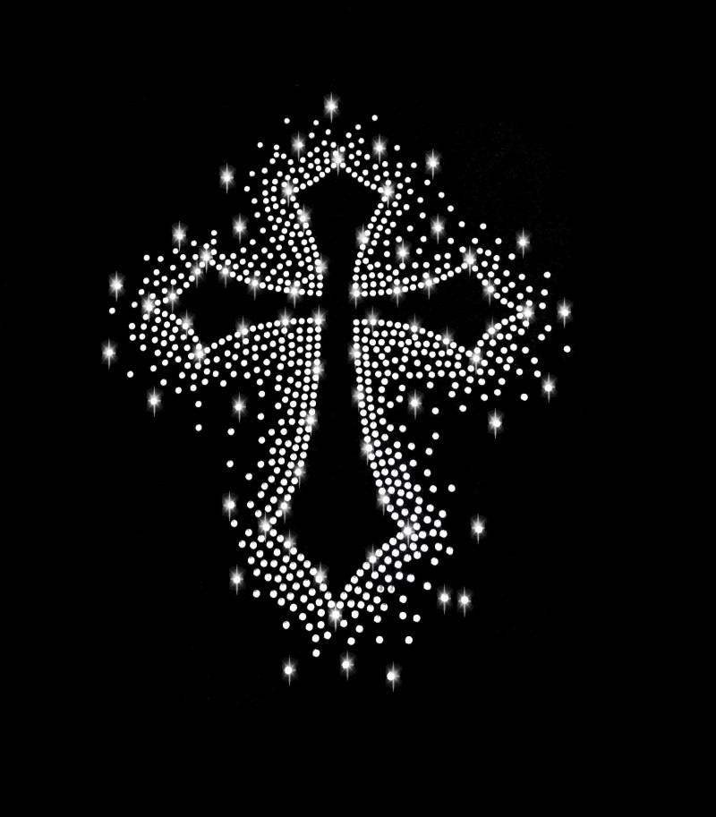 19 cm Strass Applikation Kreuz Klein Cross Bügelbild Applikationen Strasssteine Gothic Rhinestone Bügeln Jesus Religion Gott Kirche Inri von ApfelblueteShopDE