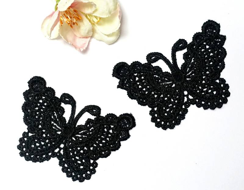 2 Stück 7x5cm Schmetterlinge Spitze Schwarz Applikation Schmetterling Applikationen Patch Organza Stickerei Butterfly Nähen Black von ApfelblueteShopDE