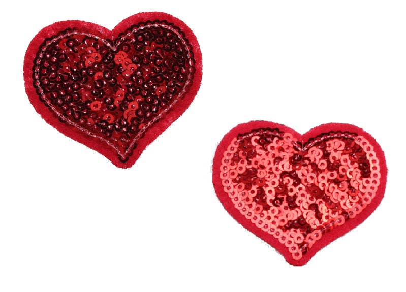 2x Applikationen Herzen 5cm Pailletten Herz Bügelbild Hot Fix Bügelbilder Applikation Sequins Patch Iron On Rot Liebe Mutter von ApfelblueteShopDE