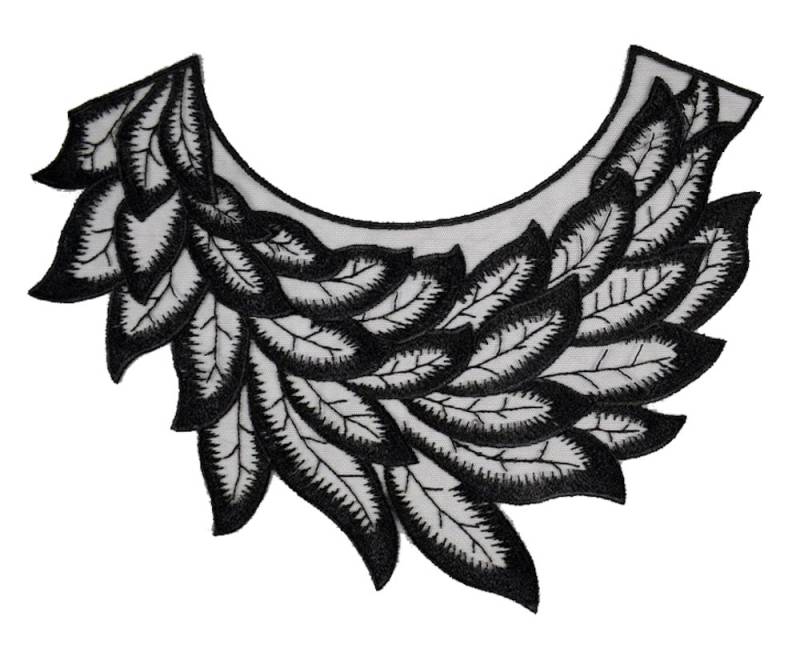 32x24 cm Spitze Rund Kragen Applikation Blätter Applikationen Patch Organza Stickerei Spitzenkragen Ausschnitt Dekollete Nähen Schwarz Groß von ApfelblueteShopDE