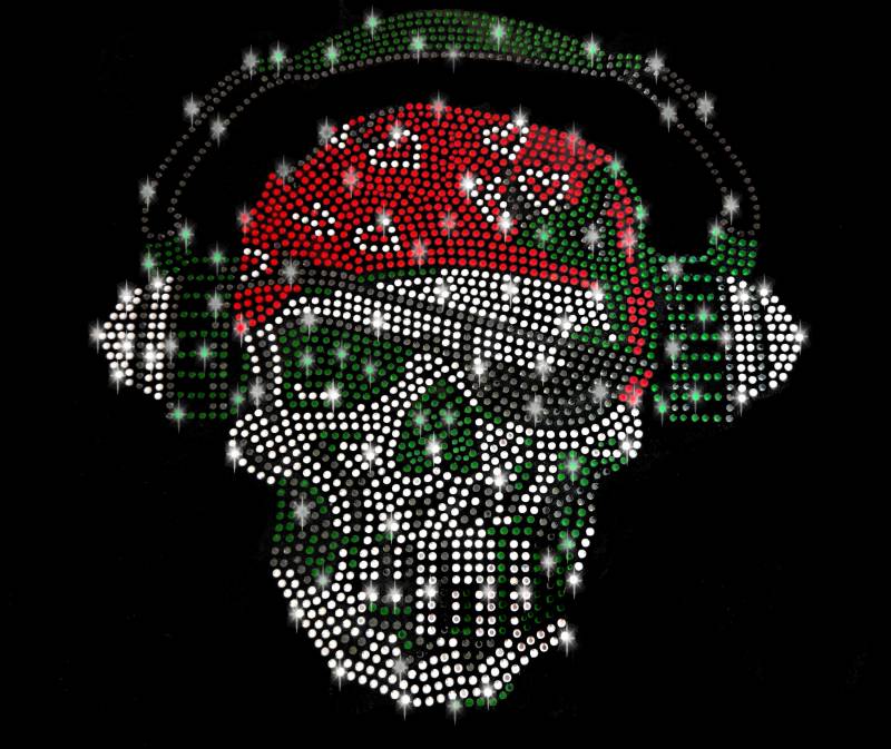 Strass Applikation Dj Totenkopf Suger Skull Schädel Bügelbild Applikationen Hot Fix Strasssteine Gothic Rhinestone Kopfhörer Headphone Iron von ApfelblueteShopDE