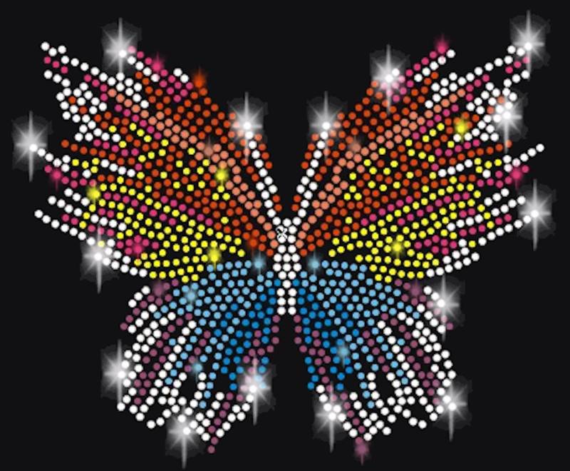 Strass Applikation Schmetterling Butterfly Bügelbild Hot Fix Applikationen Strasssteine Rhinestone Aufbügeln Iron On Bunt Mix Insekt Sommer von ApfelblueteShopDE