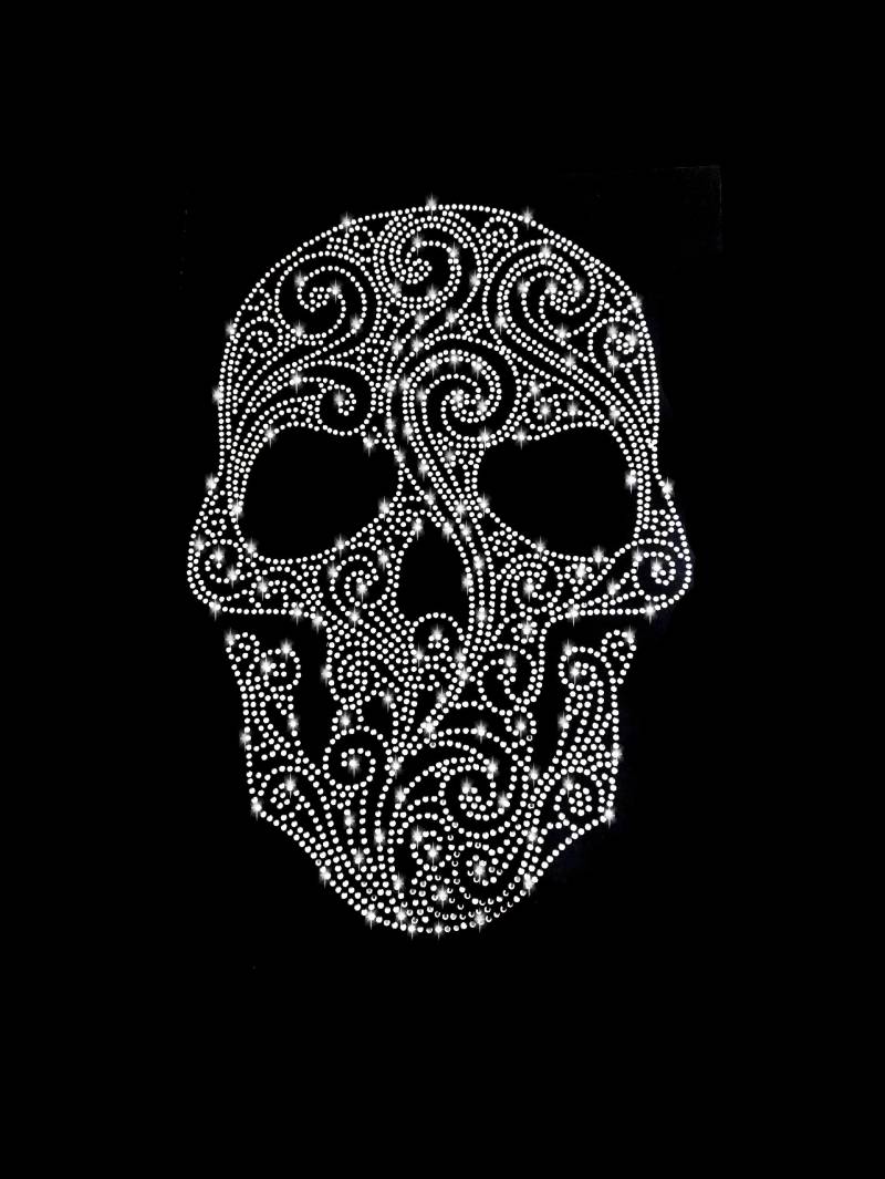 Strass Applikation Totenkopf Suger Skull Schädel Bügelbild Applikationen Hot Fix Strasssteine Gothic Rhinestone Flowers Iron On Aufbügeln von ApfelblueteShopDE