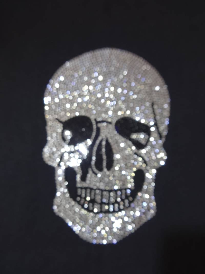 Strass Applikation Totenkopf Suger Skull Schädel Bügelbild Applikationen Hot Fix Strasssteine Gothic Rhinestone Flowers Iron On Schwarz von ApfelblueteShopDE