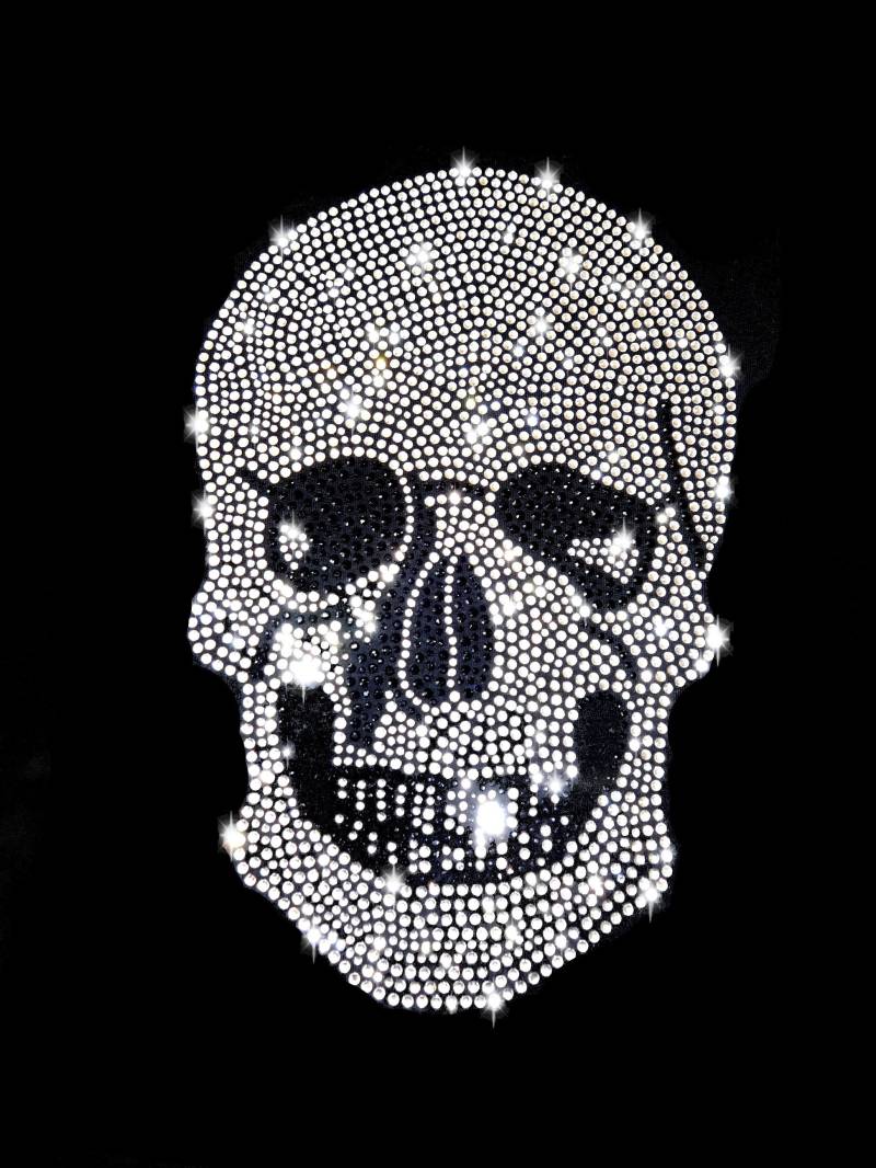 Strass Applikation Totenkopf Suger Skull Schädel Bügelbild Applikationen Hot Fix Strasssteine Gothic Rhinestone Iron On Schwarz Silber Klar von ApfelblueteShopDE