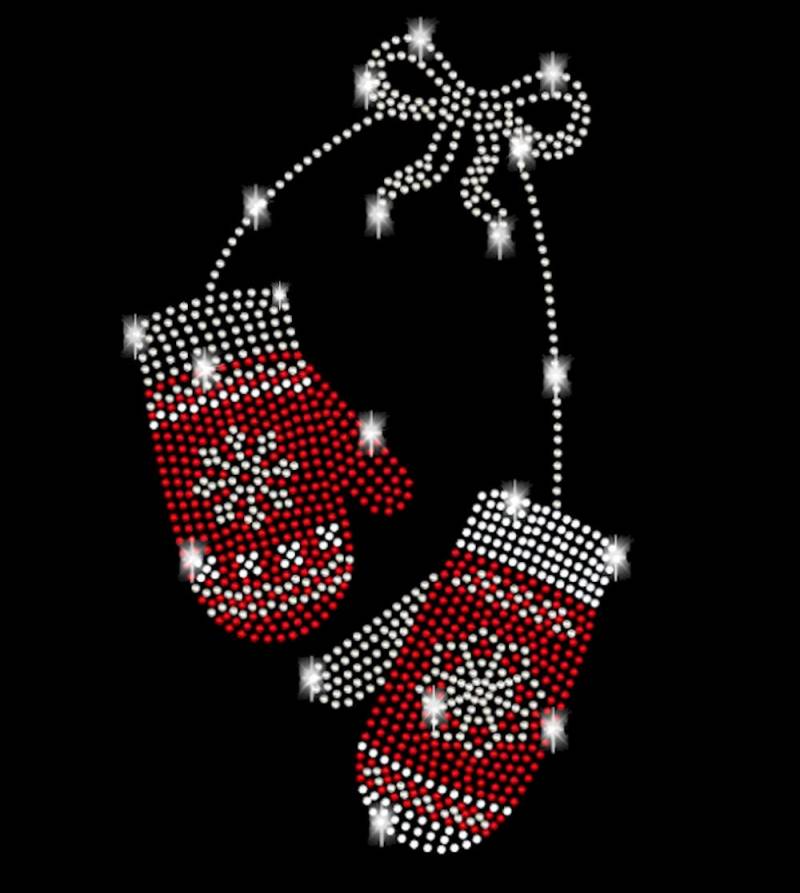 Strass Handschuhe Winter Rot Silber Schneeflocken Applikation Bügelbild Hot Fix Applikationen Strasssteine Rhinestone Weihnachten Schnee Eis von ApfelblueteShopDE
