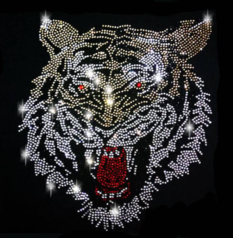 xl 20 Strass Applikation Tiger Kopf Bunt Gold Bügelbild Hot Fix Applikationen Strasssteine Rhinestone Braun König Dschungel Raubkatze Katze von ApfelblueteShopDE