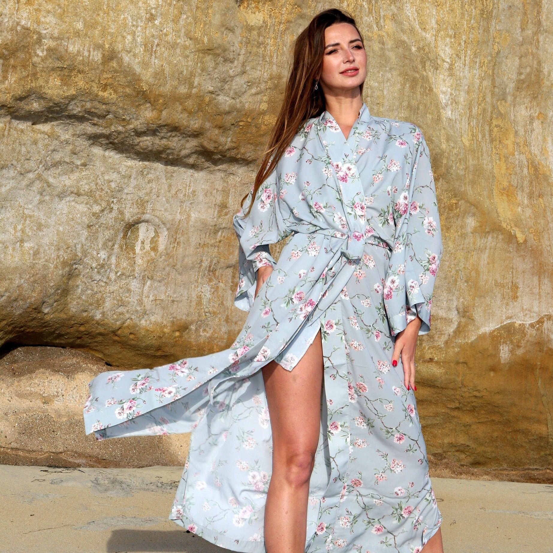 Seiden-Kimono-Cardigan-Bademantel, Strandkleid - Flitterwochen-Seidenmantel, Geschenk Für Geliebte Menschen Langer Bademantel, Kimono-Roben Frauen von ApheaFashion