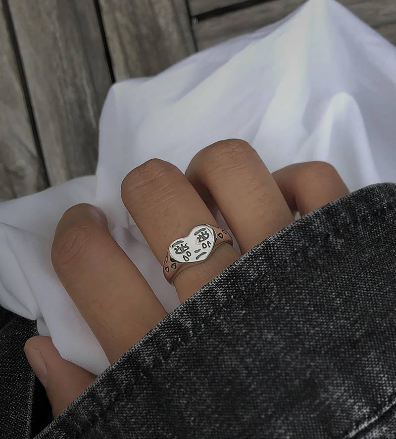 925 Sterling Silber "Crying Face' Tränen Ausdruck Siegelring Valentinstag Vergrößerbares Herz Einstellbar Cry Sad Ring von AphroditeSterling