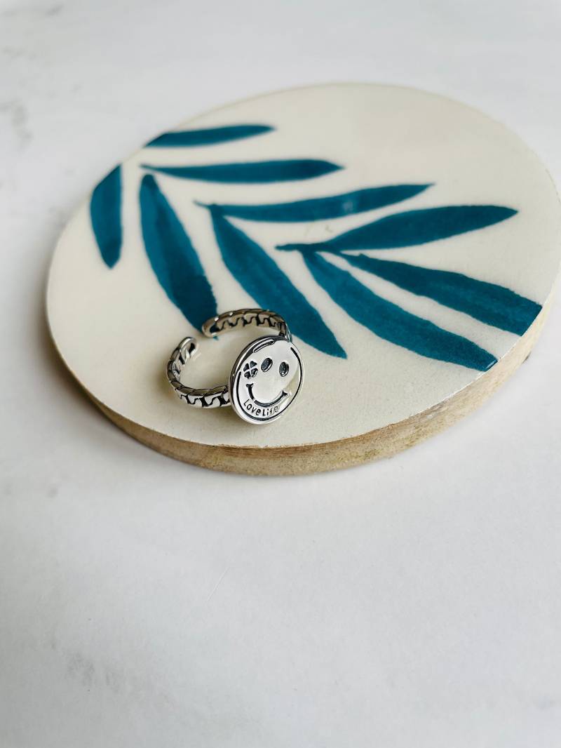 925 Sterling Silber Ring_ Smile Gesicht Verstellbar Hand Ring-Cool Ring von AphroditeSterling