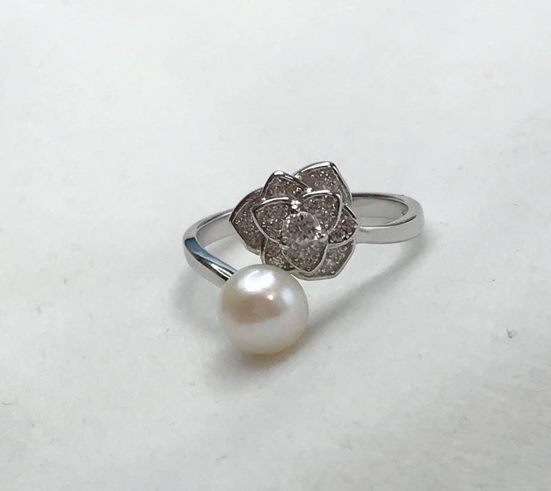 Verstellbarer Zirkon Massiv Sterling Silber Ring Fassung, Blumen Muster Rohling Ohne Perle, Diy Schmuck von Aphroditepearl