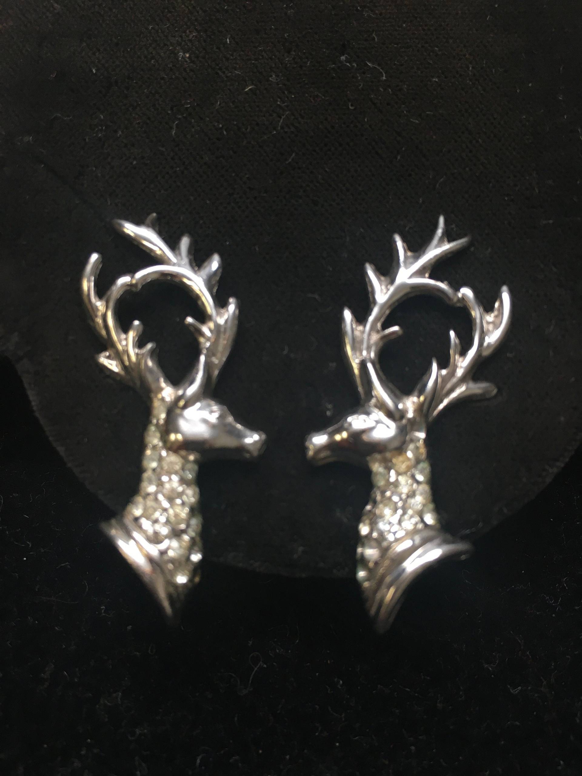 Hirsch Ohrringe, Elch, Ss Strassstein, Jäger Sterling Schrauben, Tier Sammlerstück 1960, Konversation, Gf Hirsch Ohrringe, Elch, Ss Strassstein, Jäger Sterling Schrauben, Tier Sammlerstück 1960, Konversation, Gf von AphroditesAntiques