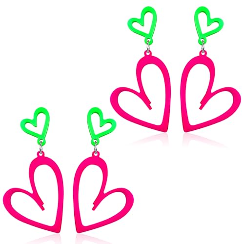2 Paar Neon-Ohrringe 80er 90er Jahre Accessoires Retro Acryl Neon Lightning Ohrringe Bunte Creolen für Jahre Mottopartys Weihnachten Halloween Maskerade Frau Mädchen von Aphumedc