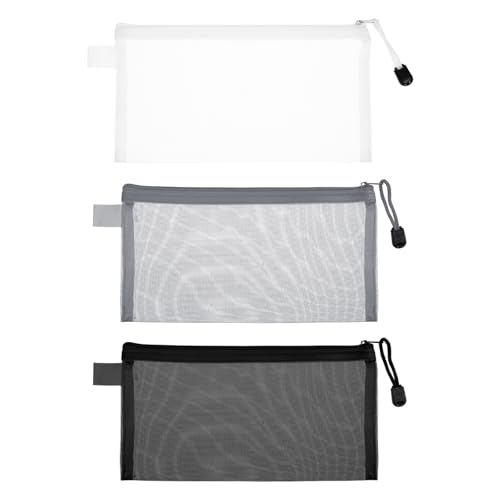 3 Stück Mini Kulturtasche Nylon Mesh Kosmetiktaschen mit Reißverschluss 23 * 12cm Organizer Nylon Netz Lidschatten,Lippenstift Make Up Taschen Tragbares Federmäppchen Netzstoff für Den Alltag Reisen von Aphumedc