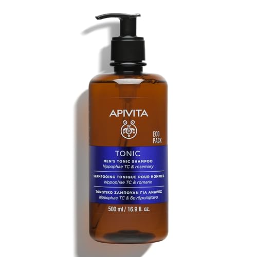 Apivita Tonic Shampoo für Männer mit dünner werdendem Haar, 500 ml – Fördert gesundes Haarwachstum, stärkt das Haar, bekämpft Haarausfall – Mit patentiertem Hippophae-Tonic-Komplex und Propolis von Apivita