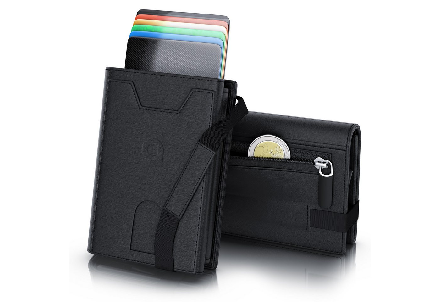 Aplic Kartenetui Leder & Alu Karten Schutzhülle für 8 bis 12 Karten mit Geld & Münzfach (1-tlg), RFID-Schutz, NFC-Abschirmung / Blocker, Robuste und kompakte Geldbörse von Aplic
