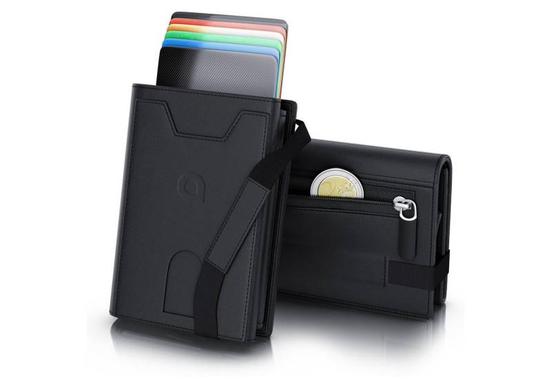Aplic Kartenetui Leder & Alu Karten Schutzhülle für 8 bis 12 Karten mit Geld & Münzfach (1-tlg), RFID-Schutz, NFC-Abschirmung / Blocker, Robuste und kompakte Geldbörse von Aplic