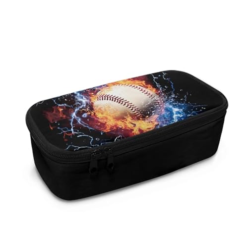 Aplkyhs Federmäppchen, Federmäppchen, Reißverschluss, Schreibwaren-Tasche, Stiftebox für Kinder und Teenager, Flammen-Baseball, Kinderrucksack von Aplkyhs