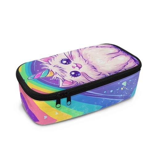 Aplkyhs Federmäppchen, Federmäppchen, Reißverschluss, Schreibwaren-Tasche, Stiftebox für Kinder und Teenager, Regenbogen-Katze, Kinderrucksack von Aplkyhs