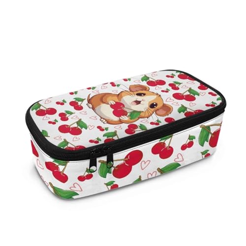 Aplkyhs Federmäppchen für Mädchen, Stiftebox, Schreibwaren-Organizer, Kinder-Bleistifthalter mit Reißverschluss, Kirsch-Meerschweinchen, Kinderrucksack von Aplkyhs