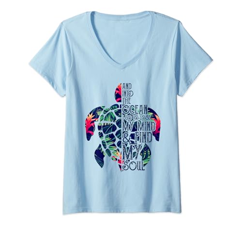 Damen Ozean Taucher Spruch, Scuba, Apnoe, Schildkröte T-Shirt mit V-Ausschnitt von Apnea Taucher Spruch Schildkröte Ocean Mind
