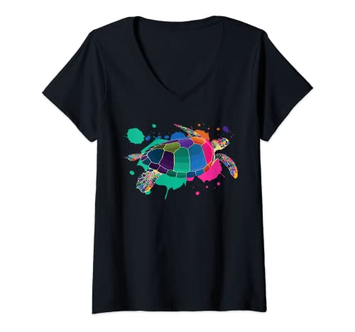 Damen Motiv MeeresschildkröteTauchen Scuba Taucher Polygon Turtle T-Shirt mit V-Ausschnitt Damen Motiv MeeresschildkröteTauchen Scuba Taucher Polygon Turtle T-Shirt mit V-Ausschnitt von Apnoe Tauchurlaub Meer Ozean Outfit Design