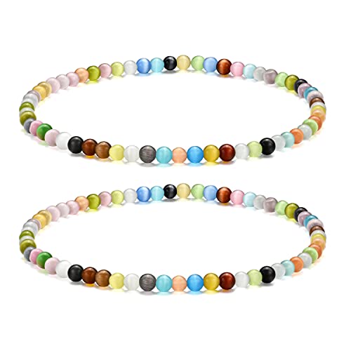 Apocalyptic-K Damen-Katzenauge-Fußkettchen, 4MM, 2 Stück，9,45 Zoll, Schwarzer Turmalin Fußkettchen (Farbige，2pcs) von Apocalyptic-K