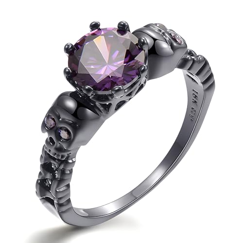 Apocalyptic-K ®Zirkonia Ring für Frauen，Totenkopf-Ring，Ring Eingelegt Mit Würfelförmiger Zirkonia, Schmuckgeschenk, mit schöner Geschenkbox. (10（63MM） Φ19.8MM, Cooles Lila - Kubischer Zirkon) von Apocalyptic-K