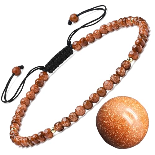 Apocalyptic-K Damen Naturstein Fußkettchen, 4MM, 9,45-10,45 Zoll. 925 Silber/Gold, Handgewebt (Tangentiale Ebene Gold Aventurin Fußkettchen, 4MM) von Apocalyptic-K