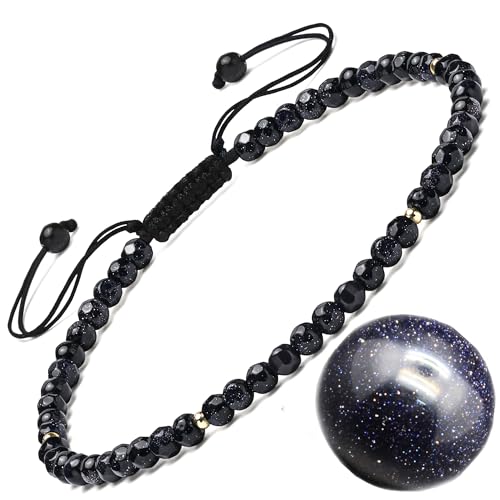 Apocalyptic-K Damen Naturstein Fußkettchen, 4MM, 9,45-10,45 Zoll. 925 Silber/Gold, Handgewebt (Tangente Ebene Blau Aventurin Fußkettchen, 4MM) von Apocalyptic-K