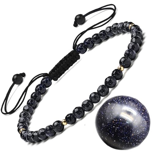 Apocalyptic-K Geflochtenes Seil-Naturstein-Armband&925 Sterling Silber | Vergoldet |4-6MM | 6.7-9.3 IN | ，Damen Armband &925 Sterling Silber, | Einstellbar (Tangente Ebene Blau Aventurin, 4MM) von Apocalyptic-K