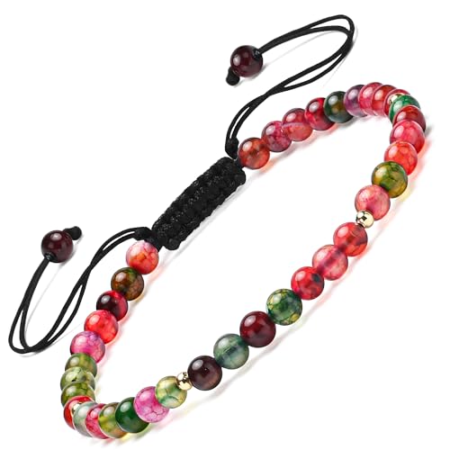 Apocalyptic-K Buntes Turmalin-Naturstein-Armband&18K Gold |4-6MM | 6.7-9.3 IN | ，Damen Armband &18K Gold, | Einstellbar (Buntes Turmalin, 4MM) von Apocalyptic-K