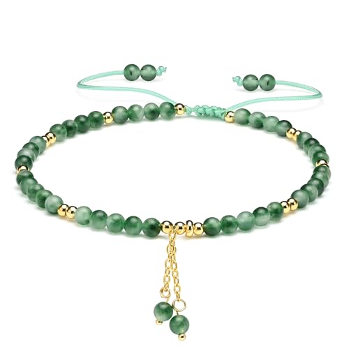 Apocalyptic-K Damen Naturstein Fußkettchen, 4MM, 9,45-10,45 Zoll. 925 Silber/Gold, Handgewebt (Chalcedon-Fußkettchen, 4MM) von Apocalyptic-K