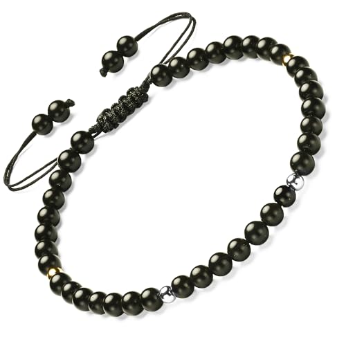 Apocalyptic-K Damen Naturstein Fußkettchen, 4MM, 925 Silber/Gold, Handgewebt (925 Sterling Silber&Schwarzer Turmalin,4MM) von Apocalyptic-K